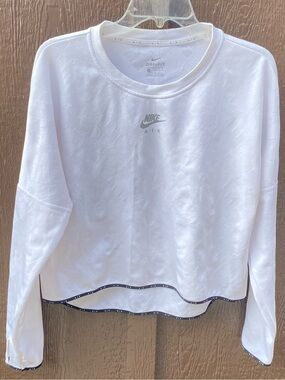 Nike White Dri-FIT Long Sleeve Crop Top with Subtle Logo